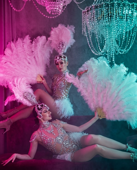Performance costume with feather details